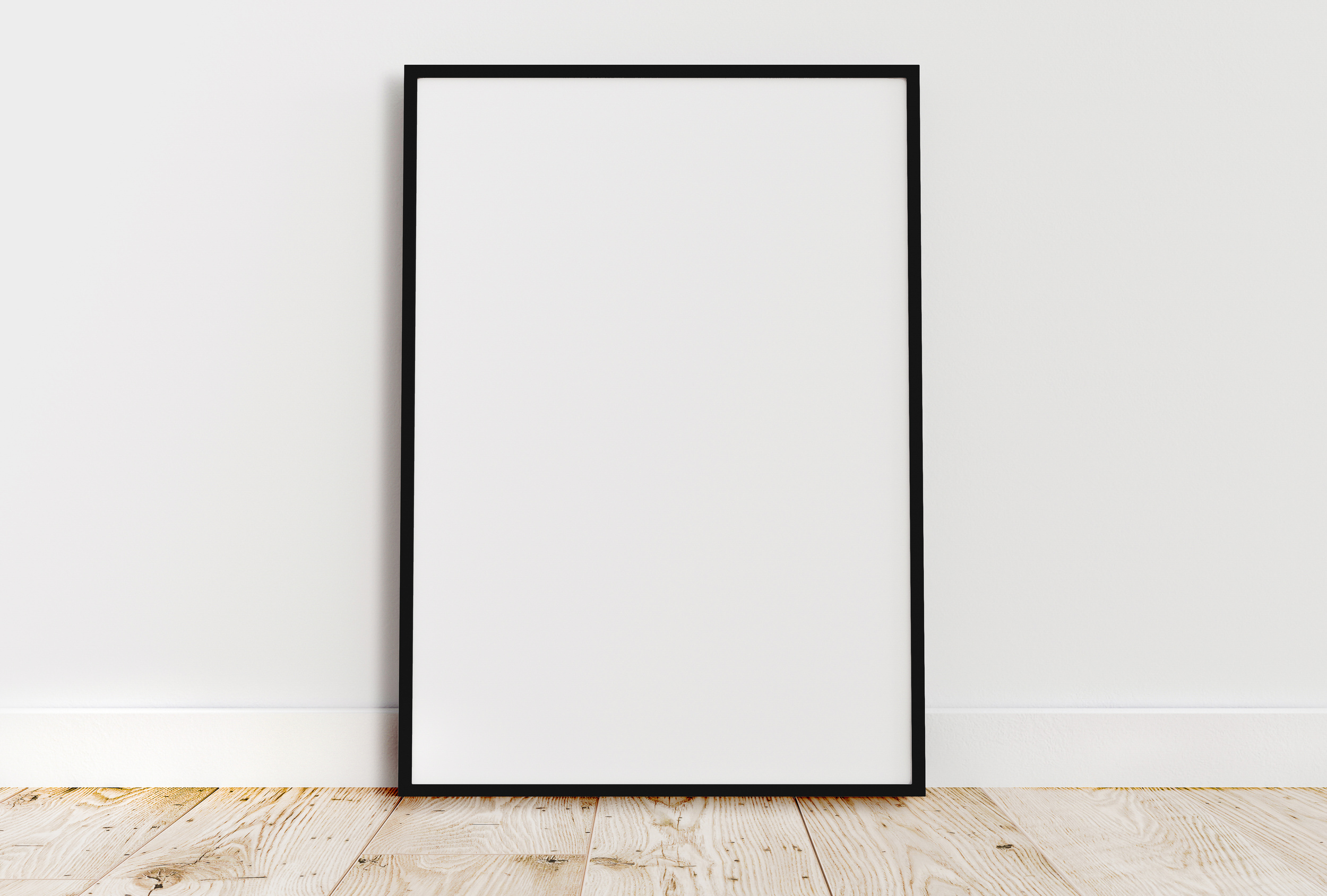 Empty Frame on Light Wooden Floor and White Wall